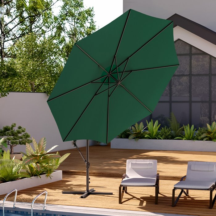 The Range | Livingandhome 3M Cantilever Parasol Garden Sun Shade Canopy with Cross Iron Base - Dark Green Livingandhome 3M Cantilever Parasol Garden Sun Shade Canopy with Cross Iron Base - Dark Green