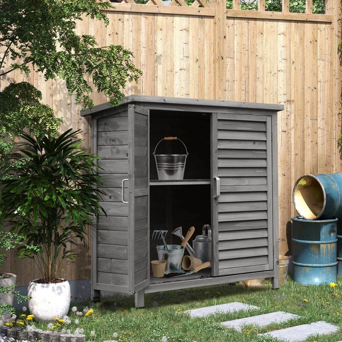 The Range | Outsunny Outsunny Garden Storage Shed Solid Fir Wood Garage Organisation - Grey Outsunny Outsunny Garden Storage Shed Solid Fir Wood Garage Organisation - Grey