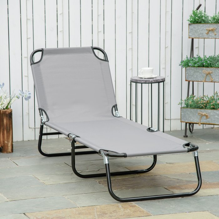The Range | Outsunny Portable Folding Sun Lounger with 3 Positions - Grey Outsunny Portable Folding Sun Lounger with 3 Positions - Grey