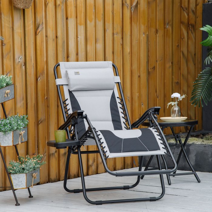 The Range | Outsunny Zero Gravity Chair Folding Recliner Lounger with Cup Holder Pillow - Light Grey Outsunny Zero Gravity Chair Folding Recliner Lounger with Cup Holder Pillow - Light Grey