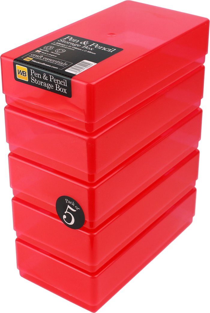 The Range | WestonBoxes Plastic Storage Boxes with Lids for Pens, Pencils and Stationery - Red / 0.8kg WestonBoxes Plastic Storage Boxes with Lids for Pens, Pencils and Stationery - Red / 0.8kg