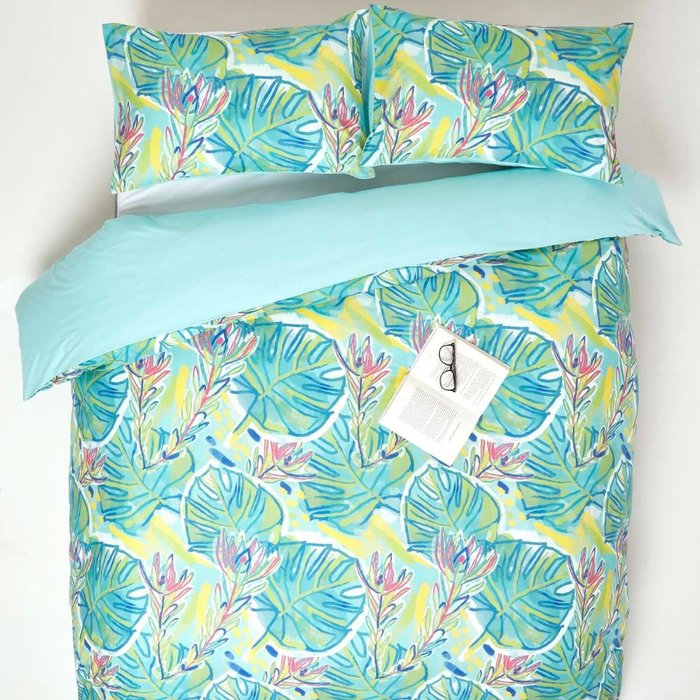 The Range | Homescapes Lily Pad Printed Duvet Cover Set with Pillowcase - Green / Double Homescapes Lily Pad Printed Duvet Cover Set with Pillowcase - Green / Double