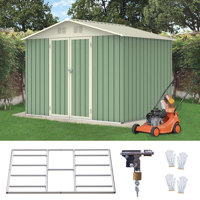 The Range | BIRCHTREE Metal Garden Shed With Free Foundation - Light Green / 8ft X 6ft BIRCHTREE Metal Garden Shed With Free Foundation - Light Green / 8ft X 6ft