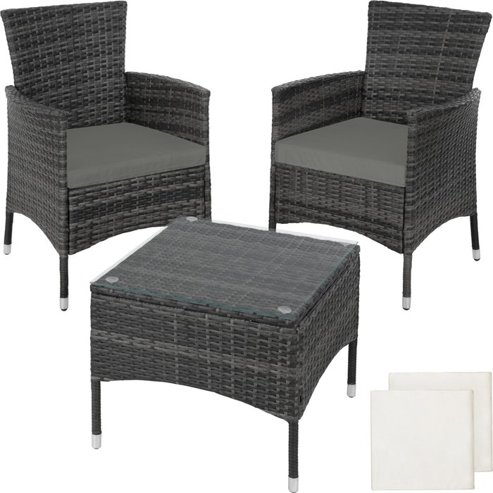 The Range | TECTAKE Tectake Lucerne Rattan Bistro Set - Grey TECTAKE Tectake Lucerne Rattan Bistro Set - Grey