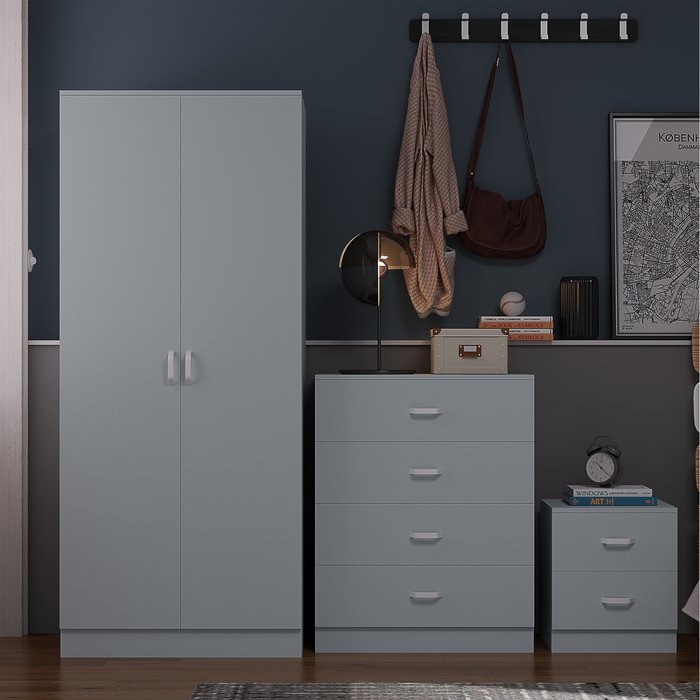 The Range | FWStyle Tunis 3 Piece Bedroom Furniture Set - Grey FWStyle Tunis 3 Piece Bedroom Furniture Set - Grey
