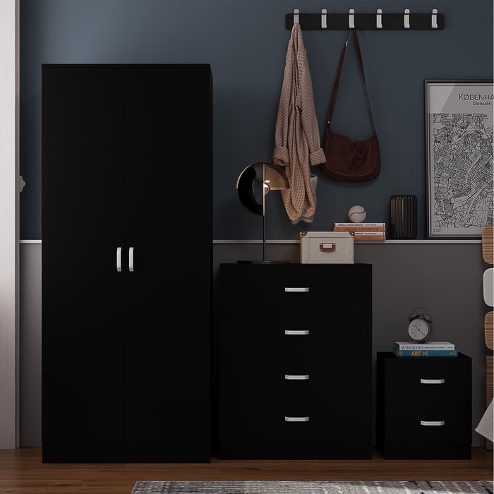 The Range | FWStyle Tunis 3 Piece Bedroom Furniture Set - Black FWStyle Tunis 3 Piece Bedroom Furniture Set - Black