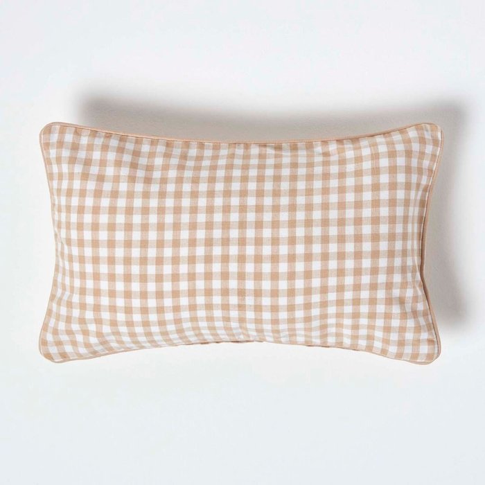 The Range | Homescapes Cotton Gingham Check Cushion Cover - Beige Homescapes Cotton Gingham Check Cushion Cover - Beige