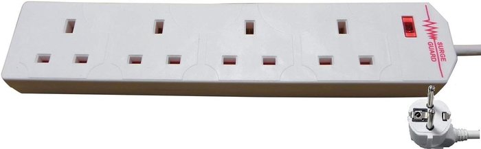The Range | ShaniTech 4 Way 2M Surge Protected Travel Extension UK to Europe - White ShaniTech 4 Way 2M Surge Protected Travel Extension UK to Europe - White