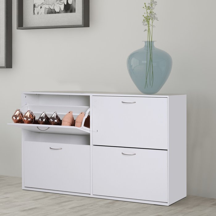 The Range | HOMCOM Wooden Shoes Cabinet Shelf Drawer Organizer - White HOMCOM Wooden Shoes Cabinet Shelf Drawer Organizer - White