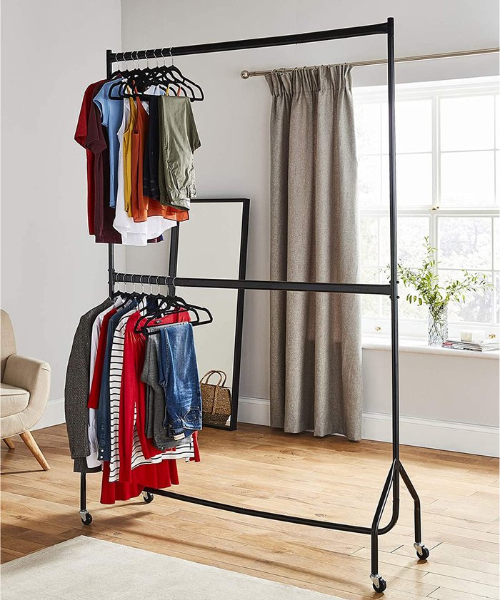 The Range | House of Home 4Ft X 7Ft Two Tier Heavy Duty Clothes Rail Garment Hanging Rack In Black Metal House of Home 4Ft X 7Ft Two Tier Heavy Duty Clothes Rail Garment Hanging Rack In Black Metal
