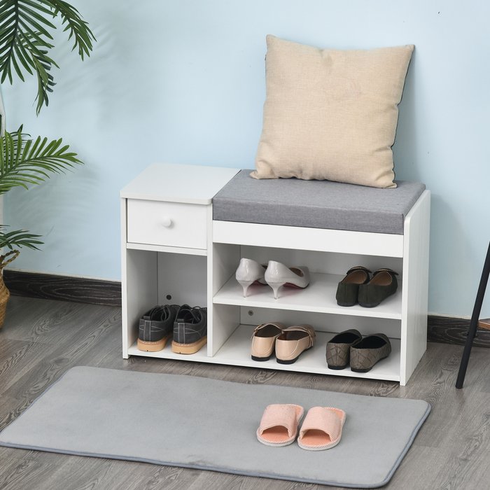 The Range | HOMCOM Multi Storage Shoe Bench with Drawer - White and Grey HOMCOM Multi Storage Shoe Bench with Drawer - White and Grey