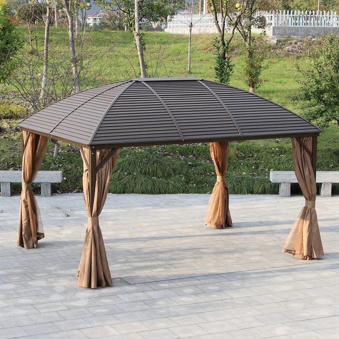 The Range | Outsunny Patio Aluminium Gazebo Hardtop - Black and Brown Outsunny Patio Aluminium Gazebo Hardtop - Black and Brown