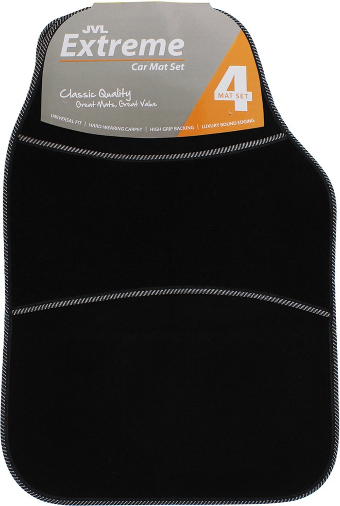 The Range | JVL Universal PVC Backed Carpet Car Mat Extreme Set, Black and Silver - Black JVL Universal PVC Backed Carpet Car Mat Extreme Set, Black and Silver - Black