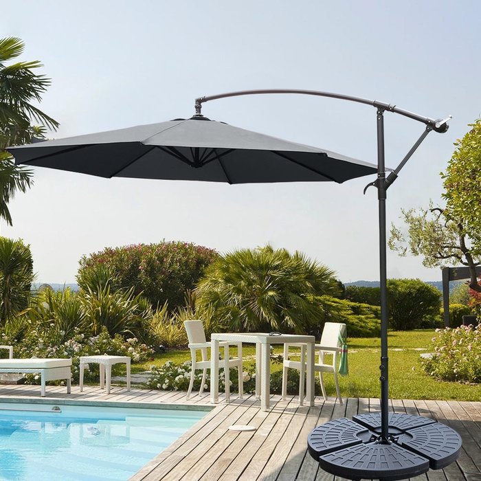 The Range | Livingandhome 3M Garden Cantilever Parasol Outdoor Sun Umbrella with Base - Dark Grey Livingandhome 3M Garden Cantilever Parasol Outdoor Sun Umbrella with Base - Dark Grey
