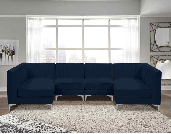 The Range | Simply Eleganza Elena Modular Corner U Shape Sofa in Velour Fabric - Blue Simply Eleganza Elena Modular Corner U Shape Sofa in Velour Fabric - Blue
