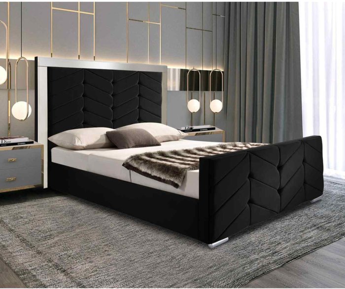 The Range | Marisa Bed Small Double Plush Velvet Black Marisa Bed Small Double Plush Velvet Black