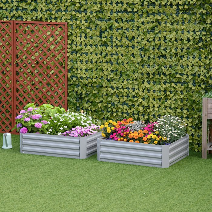 The Range | Outsunny Set of 2 Raised Garden Bed, Elevated Planter Box with Galvanized Steel - SIlver Outsunny Set of 2 Raised Garden Bed, Elevated Planter Box with Galvanized Steel - SIlver