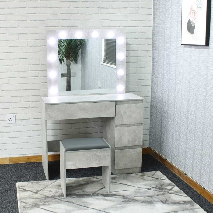 The Range | Kosy Koala Stone Grey Effect Vanity Dressing Table with 4 Drawers LED Mirror and Stool - Grey Kosy Koala Stone Grey Effect Vanity Dressing Table with 4 Drawers LED Mirror and Stool - Grey