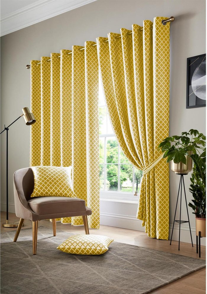 The Range | Livinluxury Wold Eyelet Ring Top Curtains - Ochre/White / 167cm / 228cm Livinluxury Wold Eyelet Ring Top Curtains - Ochre/White / 167cm / 228cm