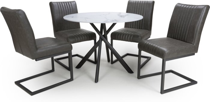 The Range | Shankar Shankar Avesta White Dining Table & 4 Archer Grey Dining Chairs Set Shankar Shankar Avesta White Dining Table & 4 Archer Grey Dining Chairs Set