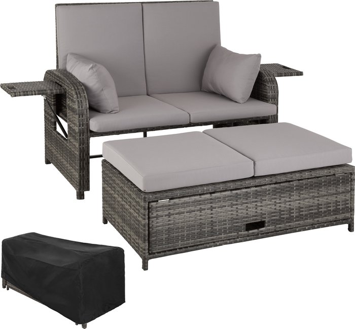 The Range | TECTAKE Tectake Rattan Sofa Crete Grey TECTAKE Tectake Rattan Sofa Crete Grey