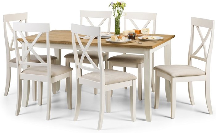 The Range | Julian Bowen Davenport Ivory and Oak Rectangular Table and Chairs Set - Grey / 1 Table and 6 Chairs Julian Bowen Davenport Ivory and Oak Rectangular Table and Chairs Set - Grey / 1 Table and 6 Chairs