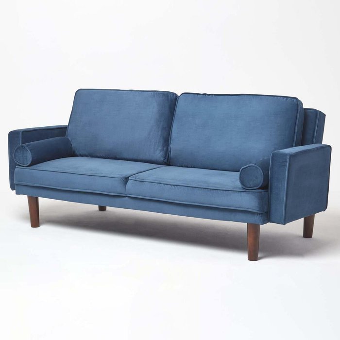 The Range | Homescapes Stanley Velvet Large 3 Seater Sofa Bed - Navy Homescapes Stanley Velvet Large 3 Seater Sofa Bed - Navy