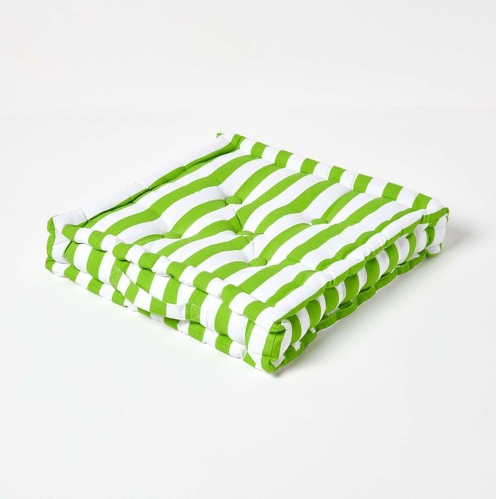 The Range | Homescapes Homescapes Cotton Thick Stripe Floor Cushion - Green / 8cm Homescapes Homescapes Cotton Thick Stripe Floor Cushion - Green / 8cm