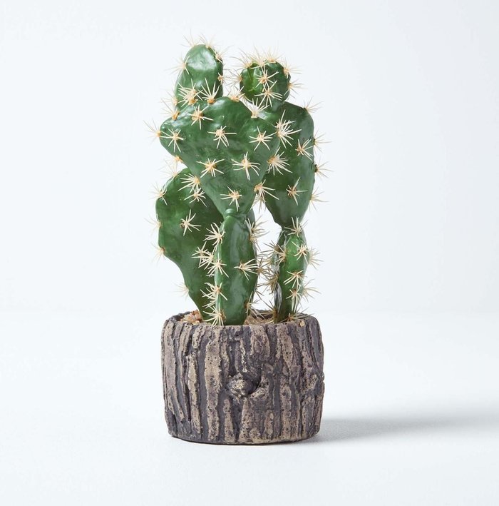 The Range | Homescapes Homescapes Artificial Cactus Prickly Pear in Stone Pot, 26 cm Tall - Green Homescapes Homescapes Artificial Cactus Prickly Pear in Stone Pot, 26 cm Tall - Green