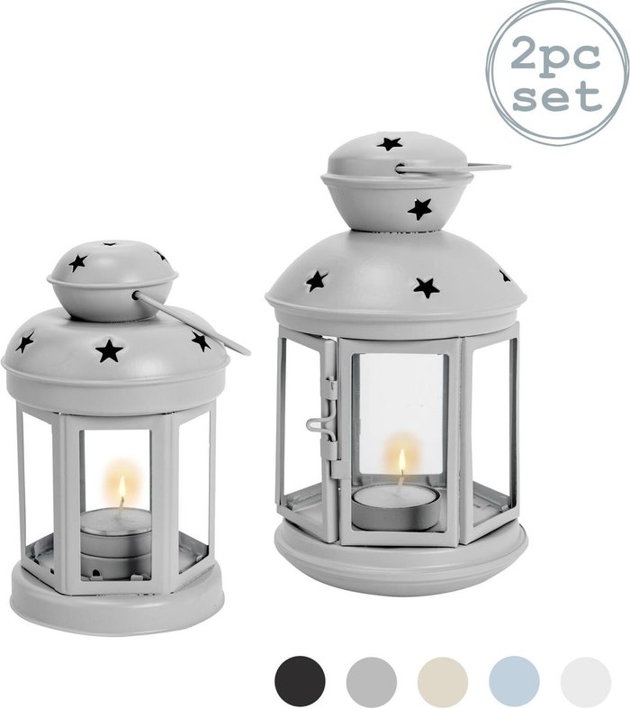 The Range | NICOLA SPRING Nicola Spring - Metal Hanging Tealight Lanterns - 2 Sizes - Grey - Pack of 2 NICOLA SPRING Nicola Spring - Metal Hanging Tealight Lanterns - 2 Sizes - Grey - Pack of 2