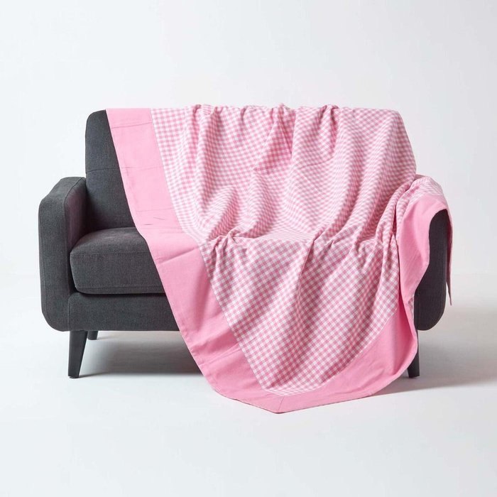 The Range | Homescapes Cotton Gingham Check Beige Throw - Pink Homescapes Cotton Gingham Check Beige Throw - Pink