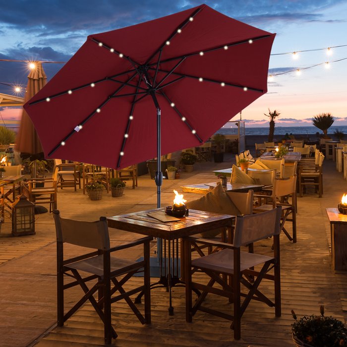 The Range | Outsunny 24 LED Parasol Umbrella with Solar Powered Chain Light - Wine Red Outsunny 24 LED Parasol Umbrella with Solar Powered Chain Light - Wine Red