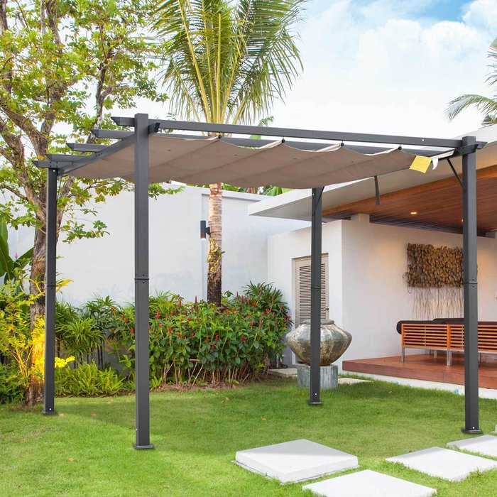 The Range | Outsunny Outsunny 3M X 3M Pergola Gazebo Sun Shade Shelter Aluminium Garden Canopy - Brown Outsunny Outsunny 3M X 3M Pergola Gazebo Sun Shade Shelter Aluminium Garden Canopy - Brown