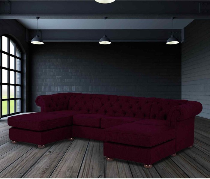 The Range | Simply Eleganza Layton Chesterfield U Shape Sofa with 2 Footstools - Red Simply Eleganza Layton Chesterfield U Shape Sofa with 2 Footstools - Red