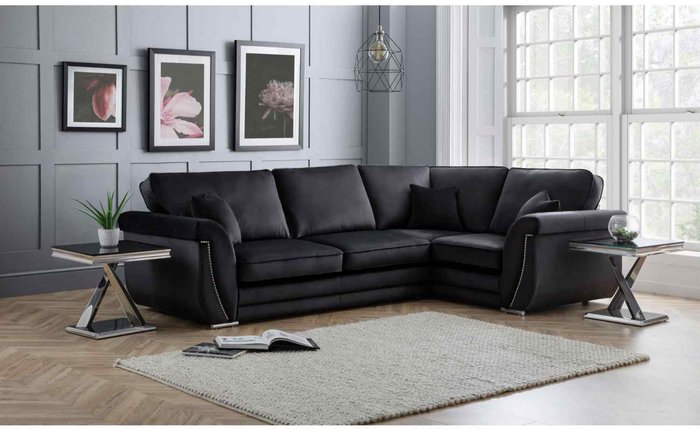 The Range | Simply Eleganza Luca Full Back L Shape Right Hand Corner Sofa Velvet Beading - Black Simply Eleganza Luca Full Back L Shape Right Hand Corner Sofa Velvet Beading - Black