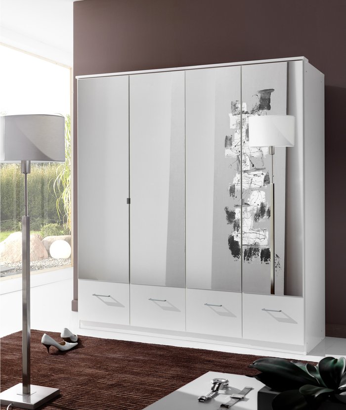 The Range | Tjs Imago White 4 Door Wardrobe with Drawers - White Tjs Imago White 4 Door Wardrobe with Drawers - White