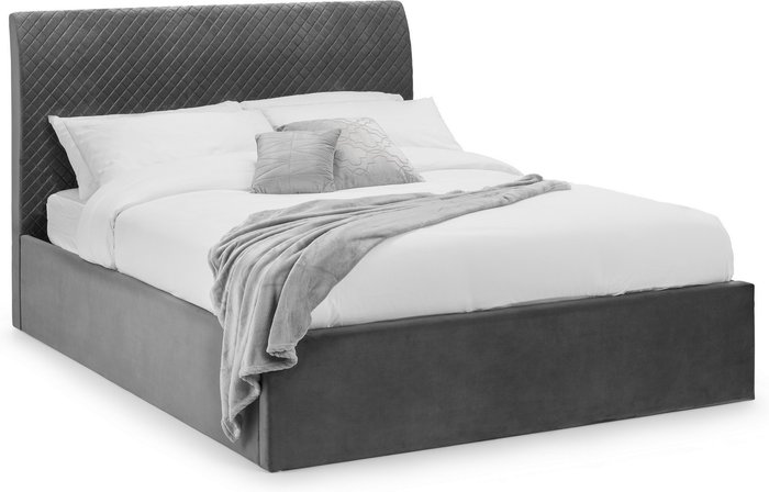 The Range | Julian Bowen Sanderson Diamond Quilted Velvet Ottoman Double Bed - Grey Julian Bowen Sanderson Diamond Quilted Velvet Ottoman Double Bed - Grey