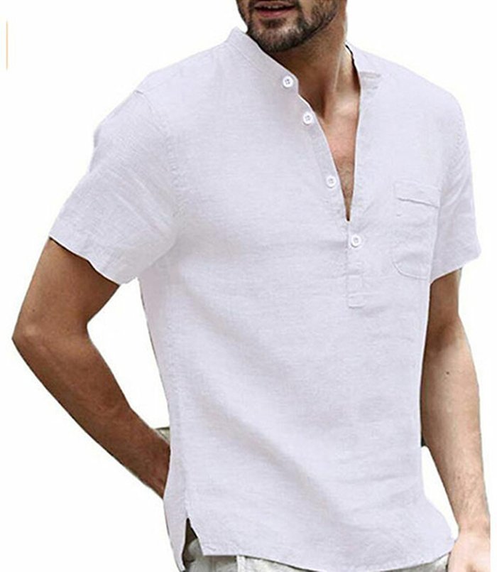 The Range | Men's V-Neck Button T-Shirt - White / XL Men's V-Neck Button T-Shirt - White / XL