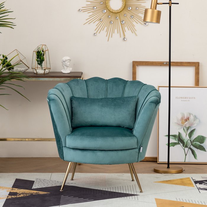The Range | Livingandhome Large Velvet Lotus-like Armchair - Light Blue Livingandhome Large Velvet Lotus-like Armchair - Light Blue