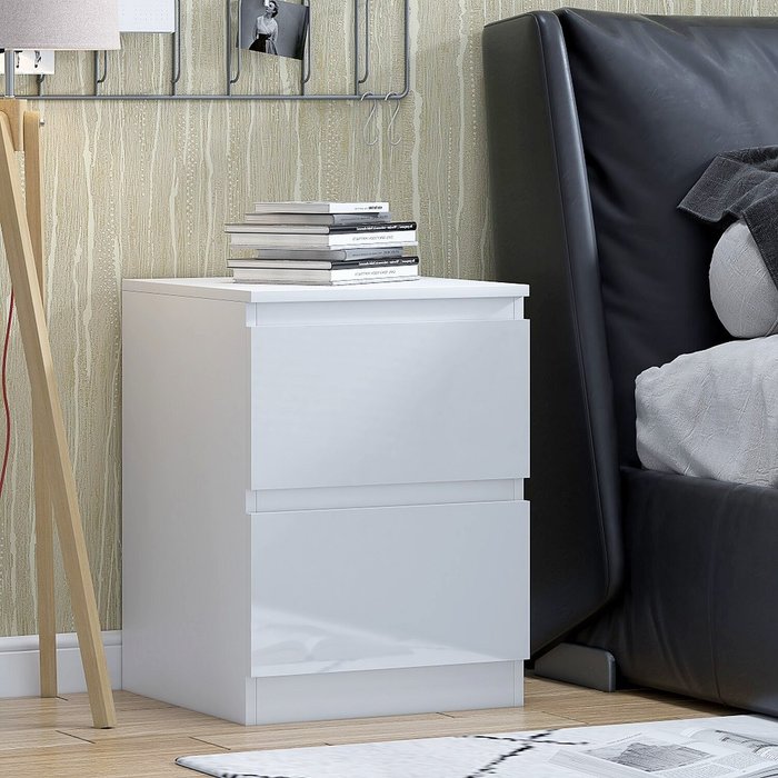 The Range | FWStyle Fwstyle Stora 2 Drawer Bedside Table High Gloss White Handleless FWStyle Fwstyle Stora 2 Drawer Bedside Table High Gloss White Handleless