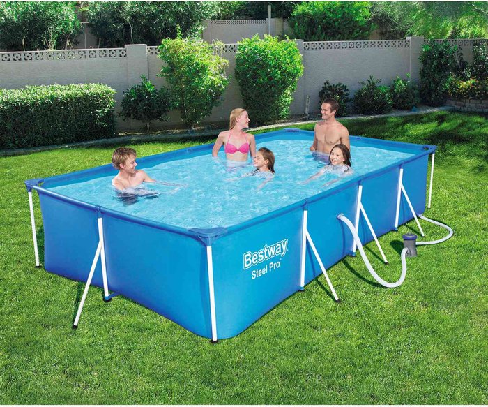 The Range | Bestway BestWay Steel Pro Frame Swimming Pool Set 13FT1Inch x 6FT11Inch x 32Inch - Blue Bestway BestWay Steel Pro Frame Swimming Pool Set 13FT1Inch x 6FT11Inch x 32Inch - Blue