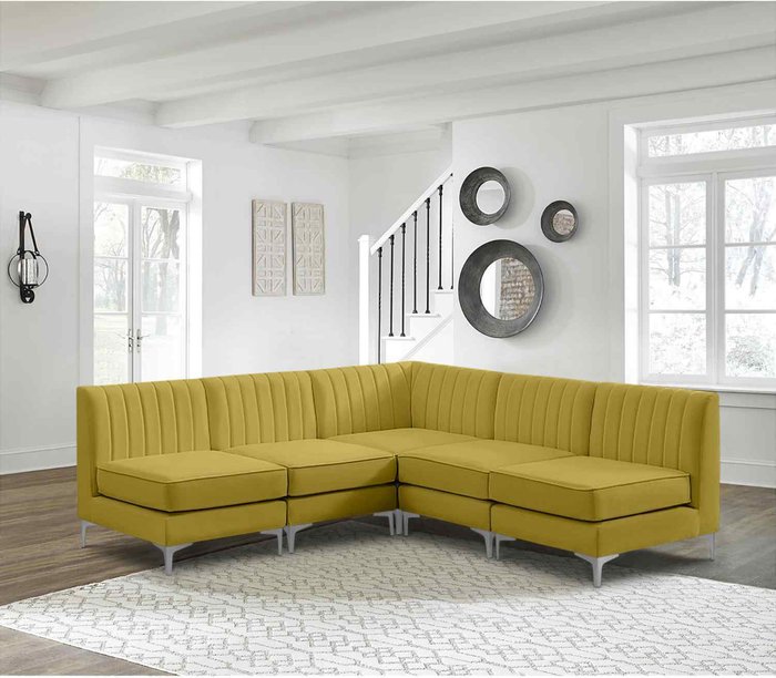 The Range | Simply Eleganza Albert Modular Corner Sofa in Velour Velvet Fabric - Yellow Simply Eleganza Albert Modular Corner Sofa in Velour Velvet Fabric - Yellow