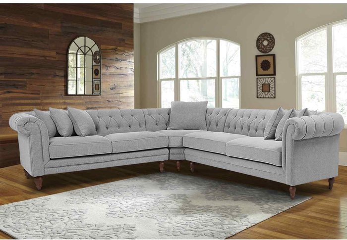 The Range | Simply Eleganza Elliot Chesterfield Corner Sofa in Velvet Fabric - Grey Simply Eleganza Elliot Chesterfield Corner Sofa in Velvet Fabric - Grey