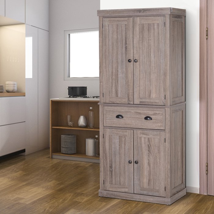 The Range | HOMCOM HOMCOM Freestanding Kitchen Pantry Storage Cabinet With Drawer Adjustable Shelving Natural Wood Effect Cup Handles HOMCOM HOMCOM Freestanding Kitchen Pantry Storage Cabinet With Drawer Adjustable Shelving Natural Wood Effect Cup Handles