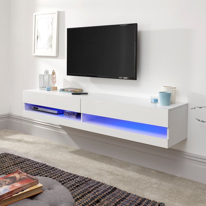 The Range | GFW Galicia Wall Mounted TV Unit with LED - White / 120cm GFW Galicia Wall Mounted TV Unit with LED - White / 120cm