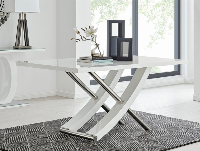 The Range | FurnitureboxUK Mayfair Large White High Gloss And Stainless Steel Dining Table - White FurnitureboxUK Mayfair Large White High Gloss And Stainless Steel Dining Table - White