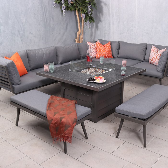 The Range | Royalcraft Mayfair 8 Seater 6 Piece Lounge Set with Square Firepit Grey Royalcraft Mayfair 8 Seater 6 Piece Lounge Set with Square Firepit Grey