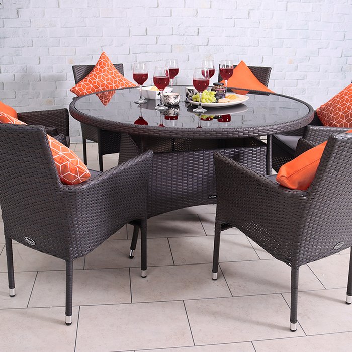 The Range | Royalcraft Royalcraft Malaga 6 Seater Stacking 140cm Dining Set - Black Royalcraft Royalcraft Malaga 6 Seater Stacking 140cm Dining Set - Black