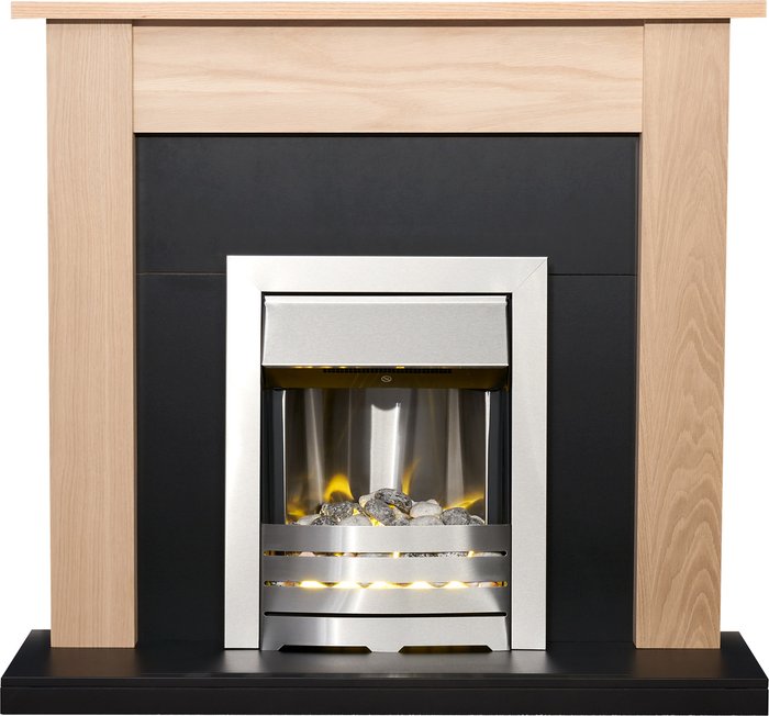 The Range | Adam Adam Southwold in Oak and Black with Helios Electric Fire in Brushed, 43 Inch - Oak and black Adam Adam Southwold in Oak and Black with Helios Electric Fire in Brushed, 43 Inch - Oak and black
