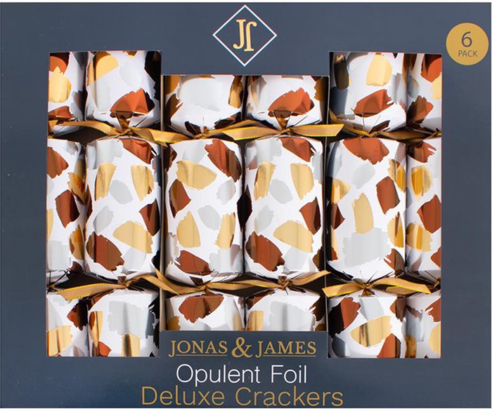 The Range | Jonas & James Pack of 6 Deluxe Opulent Foil Crackers - White Jonas & James Pack of 6 Deluxe Opulent Foil Crackers - White